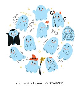 set of cute ghosts, doodle halloween, ghost, cute ghost, doodle ghost, halloween ghost 