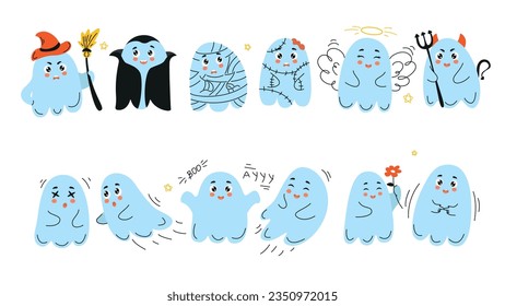 set of cute ghosts, doodle halloween, ghost, cute ghost, doodle ghost, halloween ghost