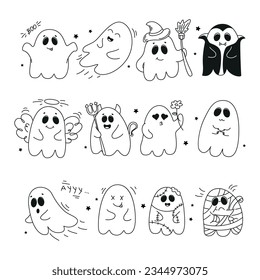  Set of cute ghosts, ghost, cute ghost, doodle ghost, halloween ghost