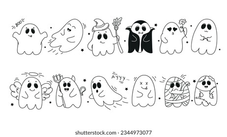  Set of cute ghosts, ghost, cute ghost, doodle ghost, halloween ghost