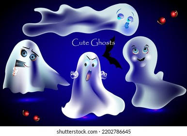Set of cute ghosts . icons or backgrounds for halloween