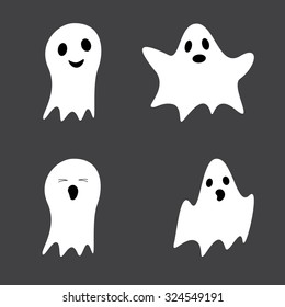 Set of cute ghosts isolated on grey background. Design elements