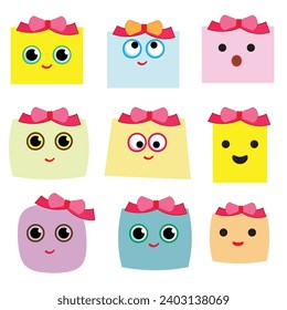 Set of cute gift box cartoon facial expressions