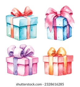 Set cute Gift box watercolors clipart