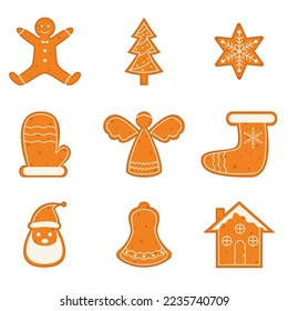 Un juego de lindas galletas de jengibre para Navidad. Aislado sobre un fondo blanco. Ilustración del vector