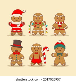 Set of cute gingerbread with Christmas costume