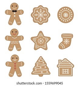 Set of cute gingerbread cookies.