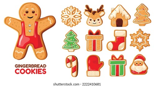 Set of cute gingerbread cookies for christmas.