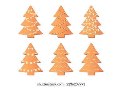 Set of cute gingerbread cookies for christmas. Isolated on white background. Vector illustration.