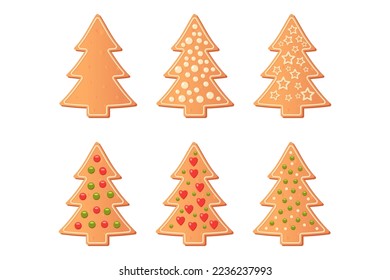 Set of cute gingerbread cookies for christmas. Isolated on white background. Vector illustration.