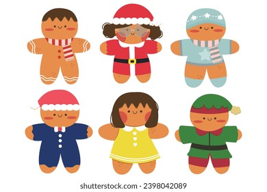 Set of cute gingerbread cookies for christmas