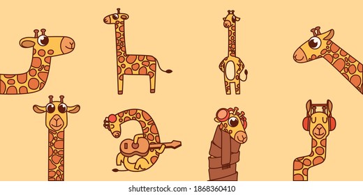 set of cute giraffe cartoon vector with different activites