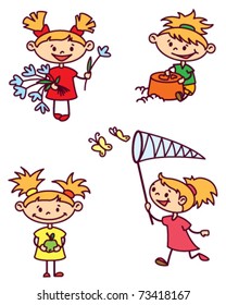 Set with cute girl character, color version