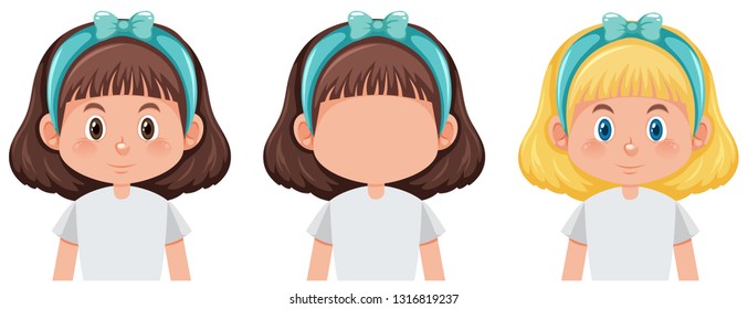 Set of cute girl character illustration