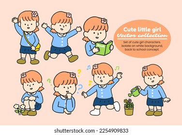 Set of cute girl characters. isolate on white background, back to school concept.
