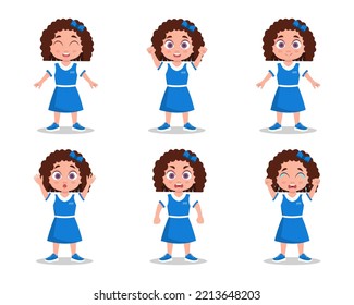 Set of cute girl, child emotions