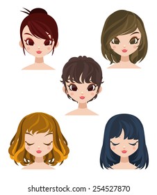 A set of cute girl with difference hairstyle.