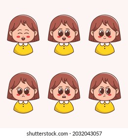 set of cute girl emoji emoticon