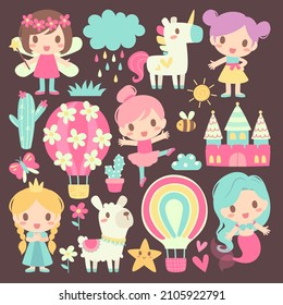 set of cute girl illustration