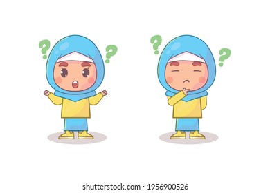 Set of cute girl thinking Premium Vector
