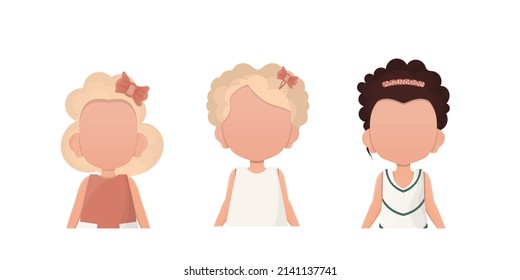A set of cute girls is depicted waist high. Cartoon style. Vector illustration.