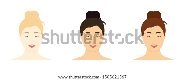 Set Cute Girls Different Hair Colors Stock Vector Royalty