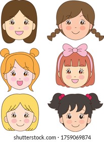 Set of cute girls with different hairstyles and colour vector illustration isolated