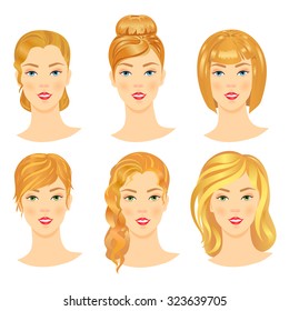 Set of cute girls with different hairstyles.Vector illustration.