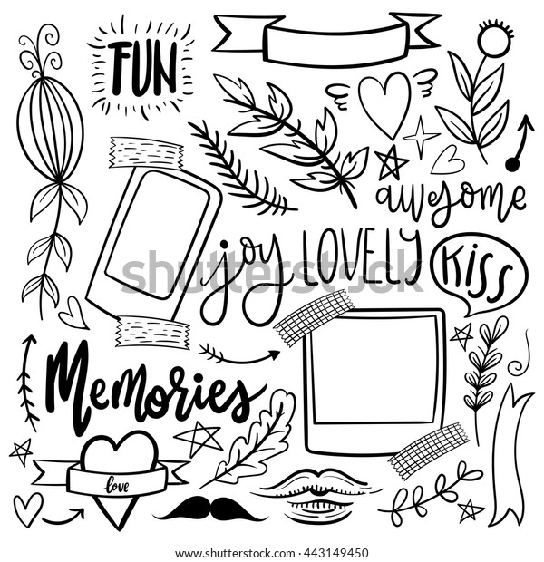 Set Cute Girly Hand Drawn Doodle Stock Vector Royalty Free
