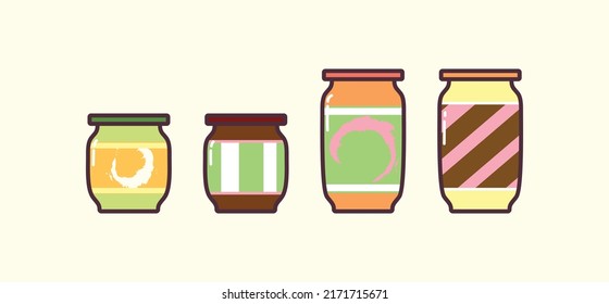 Set of cute glass of jars in flat vector illustration art design