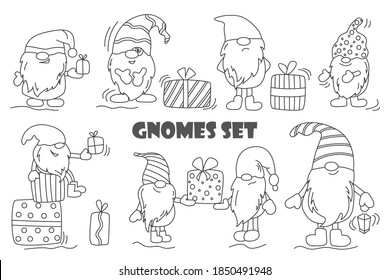 Set of cute gnomes on a white background. Vector illustration