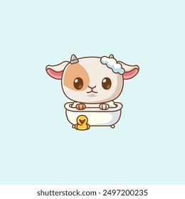 set Cute goat bathing time in bathtub kawaii chibi character mascot illustration outline style design