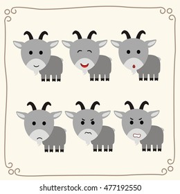 Set of cute goat in different emotions in cartoon style.