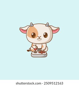 set Cute goat Gamer Playing Game with joystick kawaii chibi character mascot illustration outline style design