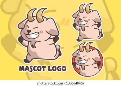 set of cute goat happy mascot logo with optional apprearance. premium kawaii vector