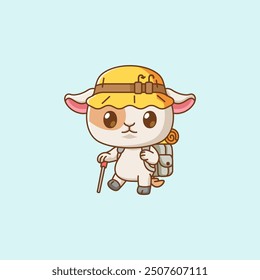 set Cute goat hiking camp kawaii chibi character mascot illustration outline style design