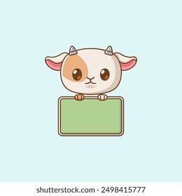 set Cute goat hold blank space board banner kawaii chibi character mascot illustration outline style