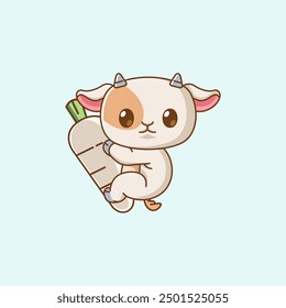 set Cute goat hug turnip hanging kawaii chibi character mascot illustration outline style