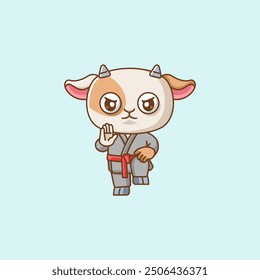 set Cute goat Karate training martial art kawaii chibi character mascot animal sport illustration outline design Icon