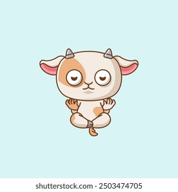 set Cute goat meditation yoga kawaii chibi character mascot illustration outline style design