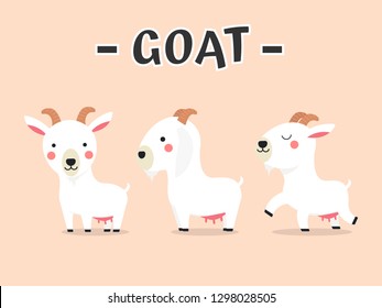 Set of cute goat with GOAT text on pink background, Vector Illustration.