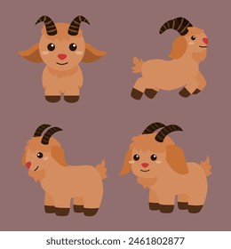 set of cute goats cartoon, goat cartoon for kids, goat cartoon for celeberate eid al adha, isolated on dark background