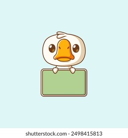 set Cute goose hold blank space board banner kawaii chibi character mascot illustration outline style