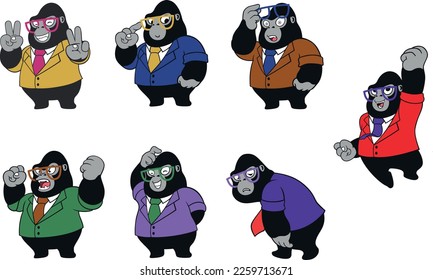 Set of Cute Gorilla Character Emotions