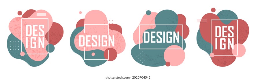 Conjunto de cuadros de arte moderno gráfico con texto de diseño. Concepto de formas fluidas y lisas con efectos de textura vectorial. Diseño otoñal en tonos pastel. Ilustración vectorial de dibujos animados planos