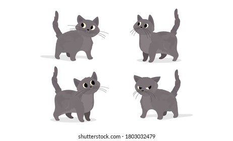 A set of Cute gray cat. Suitable for stickers and postcards. Isolated. Vector.