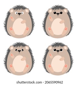 Set of cute gray hedgehogs with different eyes on a white background. Vector illustration for children