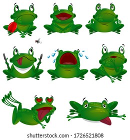 Establecer lindas ranas verdes con emoción