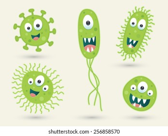 A set of cute green germ characters