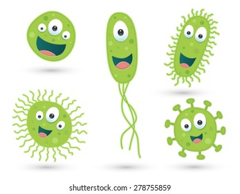 A set of cute green germs / bacteria

